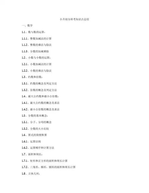 小升初分班考知识点总结