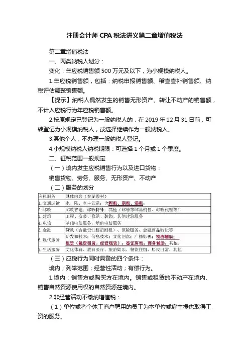 注册会计师CPA税法讲义第二章增值税法