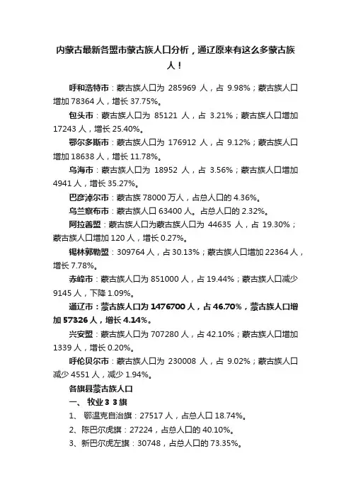 内蒙古最新各盟市蒙古族人口分析，通辽原来有这么多蒙古族人！