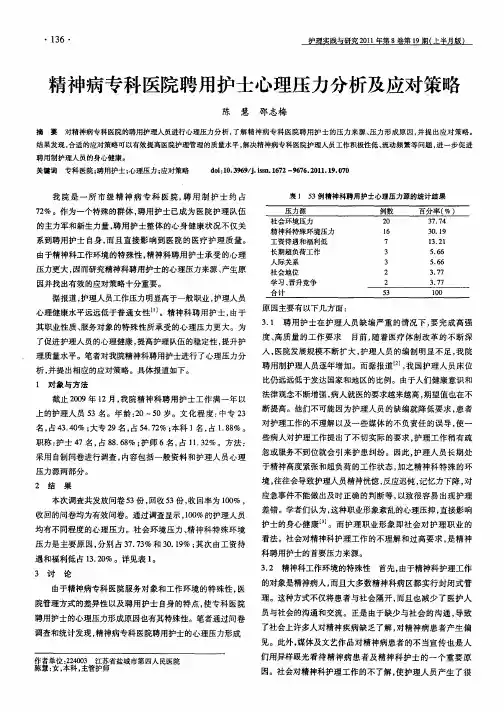 精神病专科医院聘用护士心理压力分析及应对策略