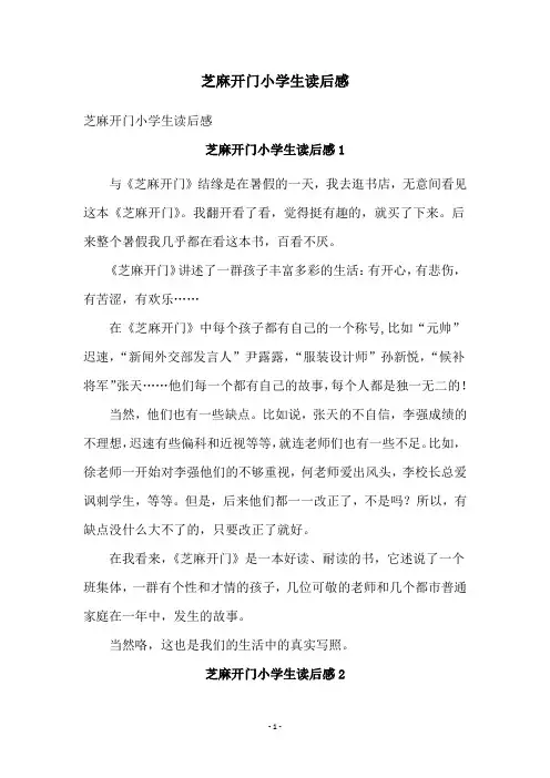 芝麻开门小学生读后感