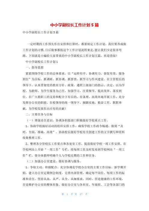 中小学副校长工作计划5篇