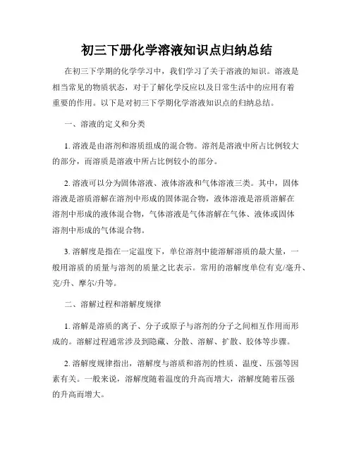 初三下册化学溶液知识点归纳总结