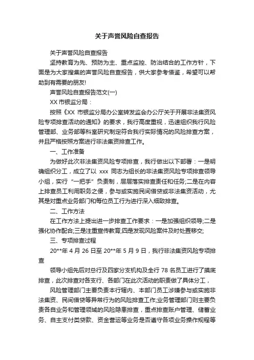 关于声誉风险自查报告