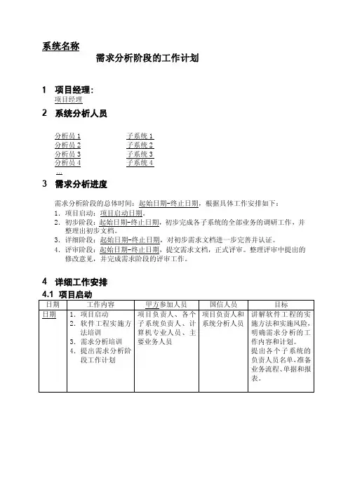 [重点]软件项目需求分析阶段的工作计划