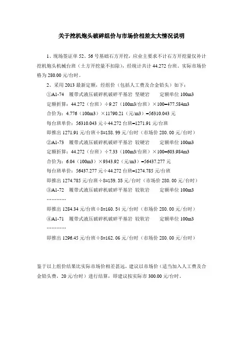 关于挖机炮头破碎组价与市场价相差太大情况说明