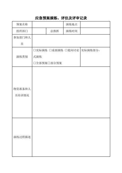 应急预案演练、评估及评审记录