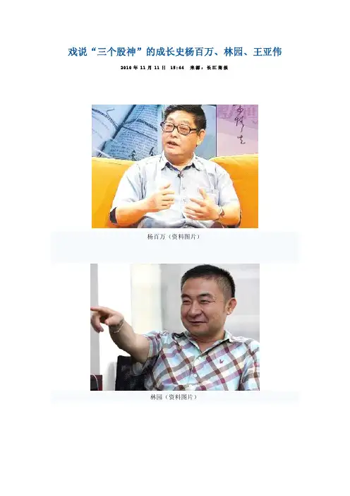 戏说“三个股神”的成长史杨百万、林园、王亚伟
