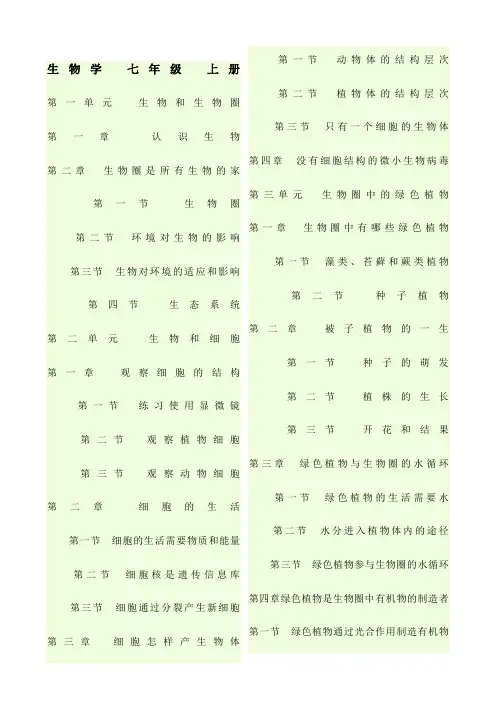 新人教版初中生物目录