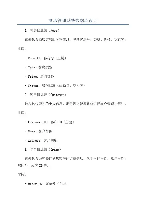 酒店管理系统数据库设计