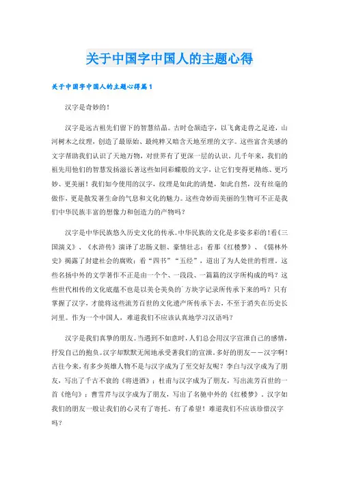关于中国字中国人的主题心得
