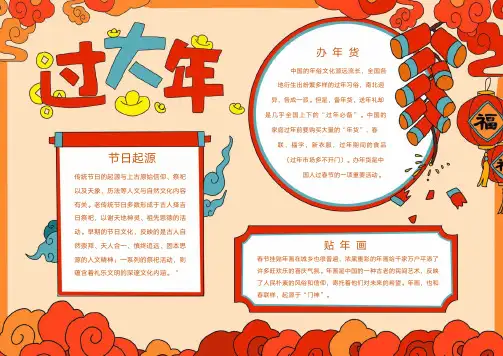 过大年春节新年手抄报模板(附A4线稿)可打印涂色