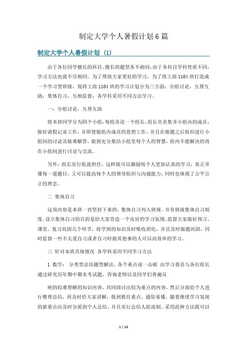 制定大学个人暑假计划6篇