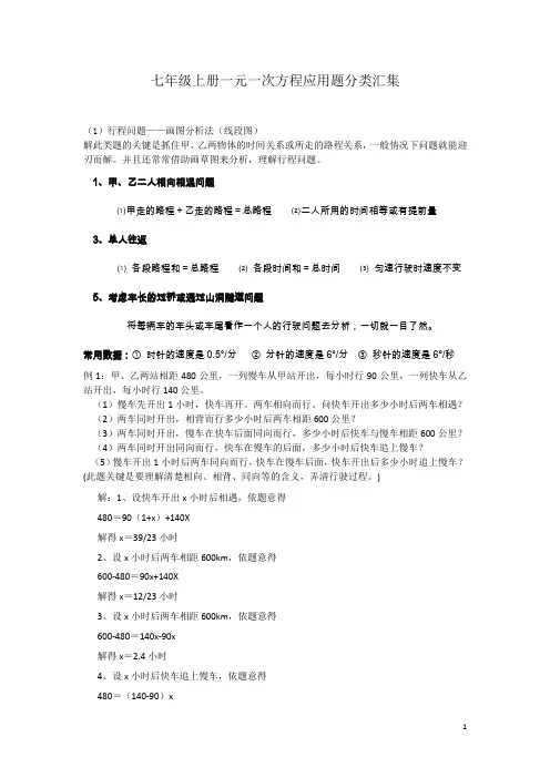 七年级一元一次方程应用题分类汇集
