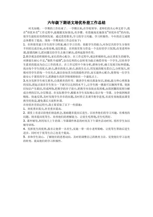 六年级下期语文培优辅差总结