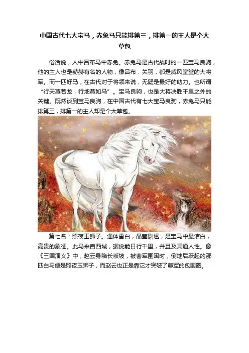 中国古代七大宝马，赤兔马只能排第三，排第一的主人是个大草包