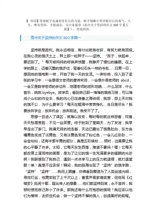 高中关于坚持的作文800字【五篇】