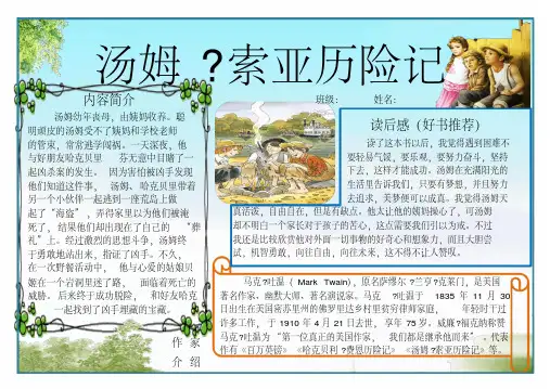 汤姆索亚历险记读书小报暑假寒假假期读书小报A4横排电子小报手抄报可编辑模板