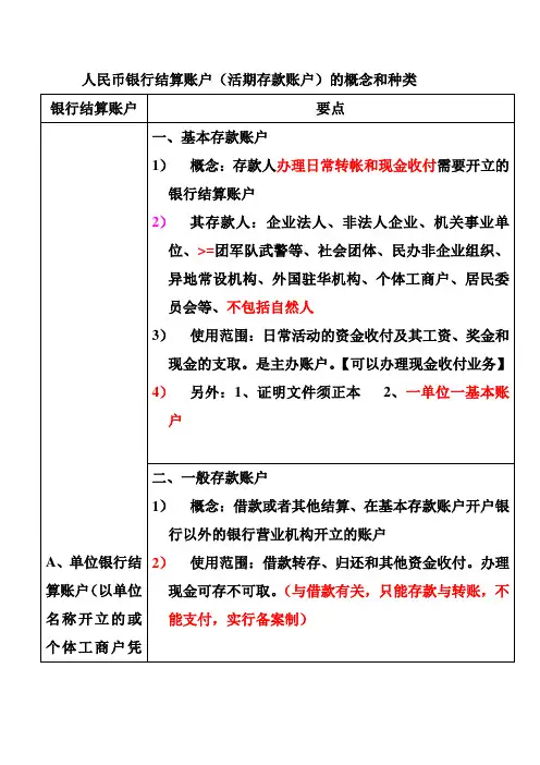 第二章第三节用,银行结算账户的概念和种类