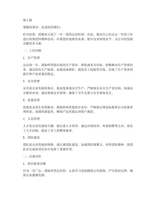 厂长年度自我总结业(3篇)