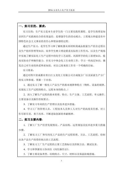 四川大学青白江玉龙化工实习报告