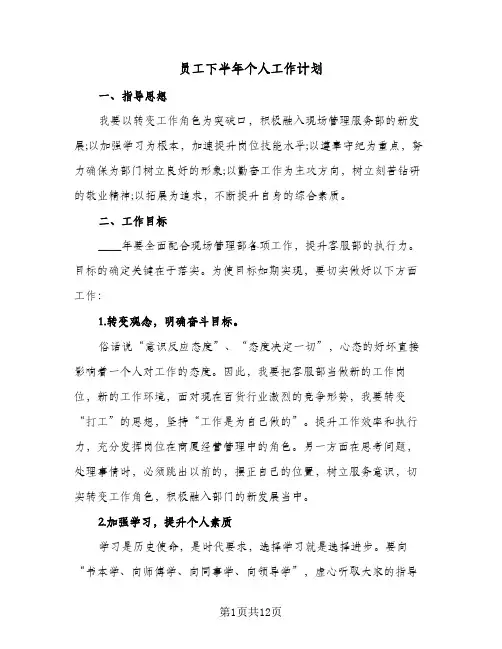 员工下半年个人工作计划(5篇)