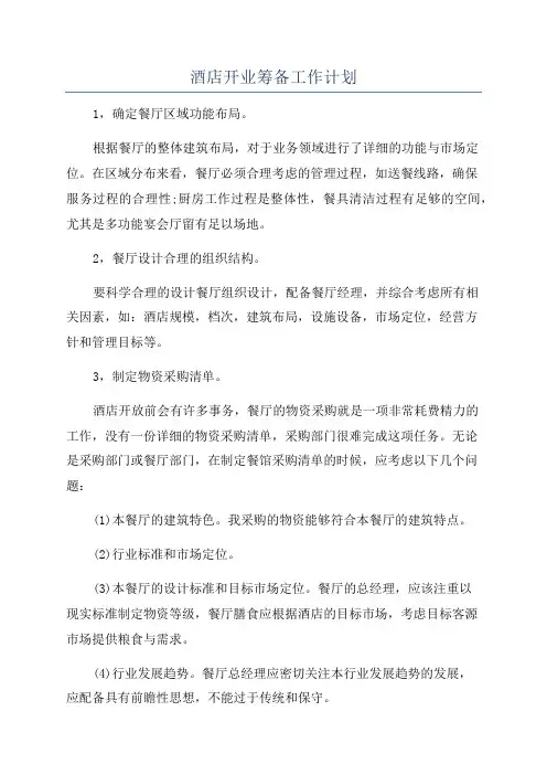 酒店开业筹备工作计划