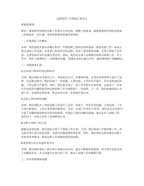 巡察每周工作情况汇报范文