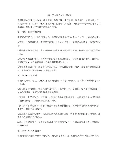 高一学生寒假总体规划表
