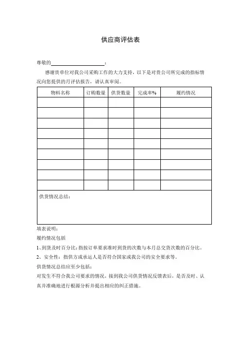 供应商评估表 模板