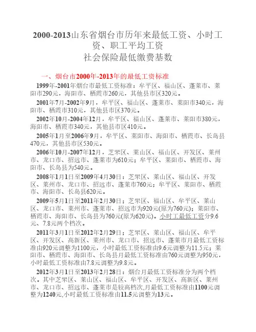 烟台市历年最低工资及平均工资标准