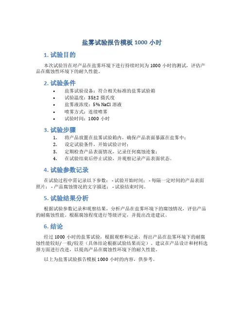 盐雾试验报告模板1000小时