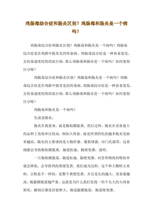 鸡肠毒综合症和肠炎区别？鸡肠毒和肠炎是一个病吗？