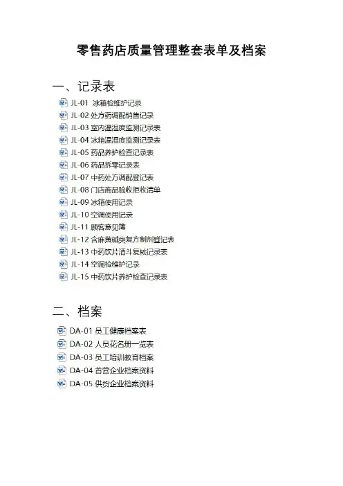 2020年零售药店经营许可证申请质量管理体系全套表单及档案