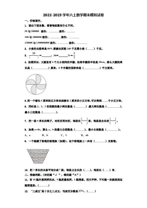 四川省成都市蒲江县2022-2023学年数学六年级第一学期期末综合测试模拟试题含解析