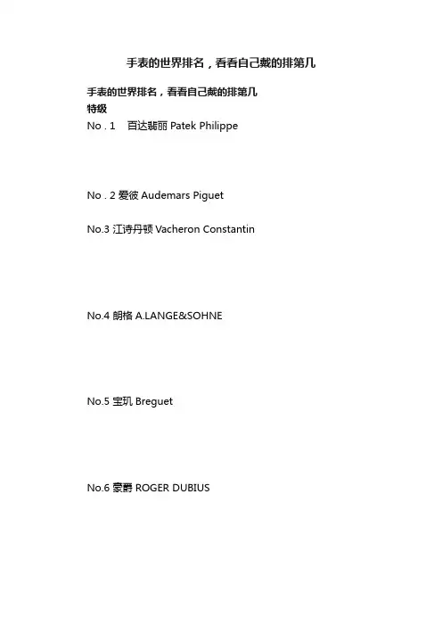 手表的世界排名，看看自己戴的排第几