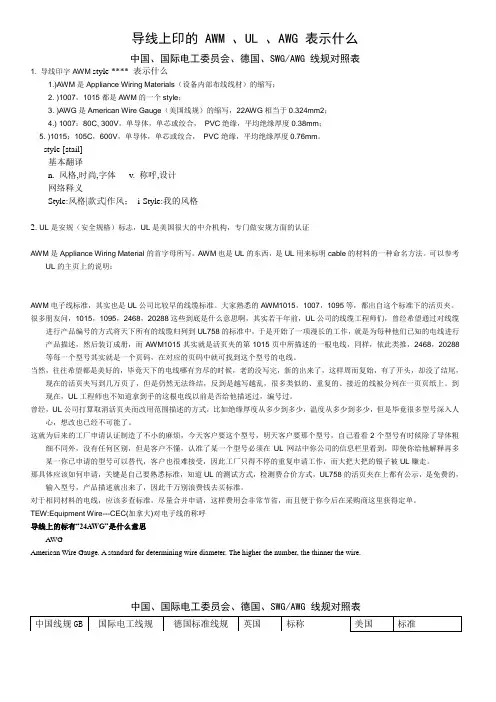 电线印字中所代表的意思