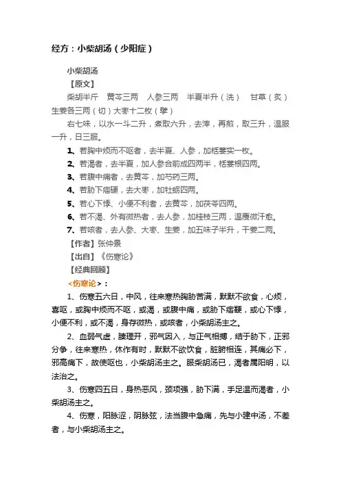 经方：小柴胡汤（少阳症）
