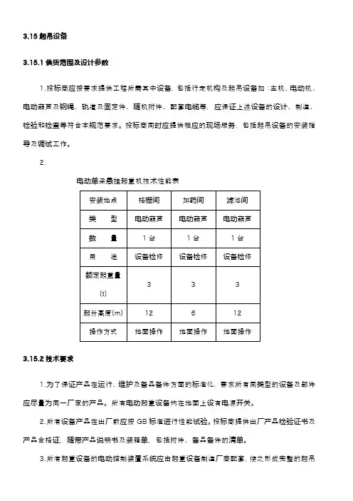 电动葫芦起重机参数