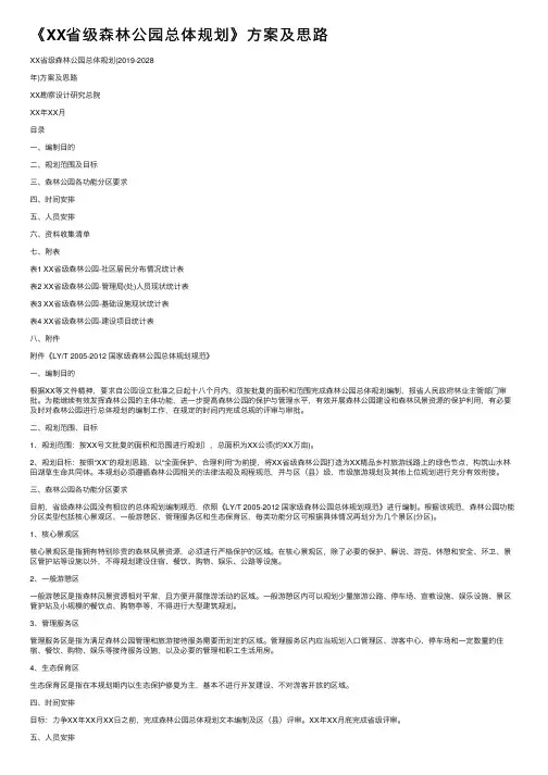 《XX省级森林公园总体规划》方案及思路