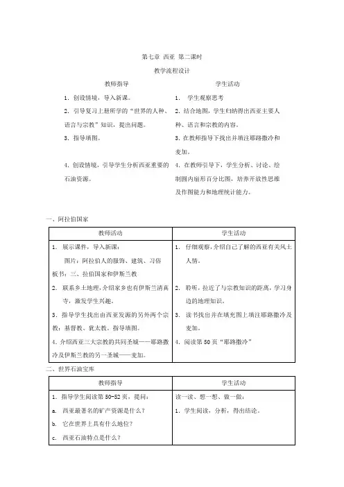(湘教版)七年级下册地理7.3《西亚》教案