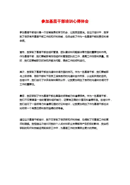 参加基层干部培训心得体会