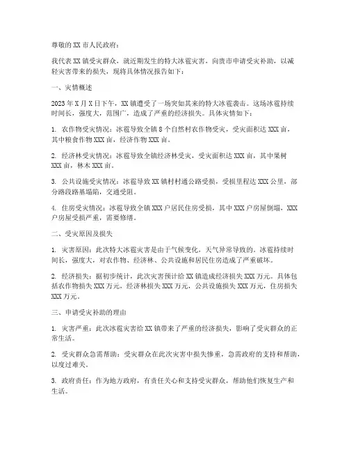 冰雹受灾补助申请书