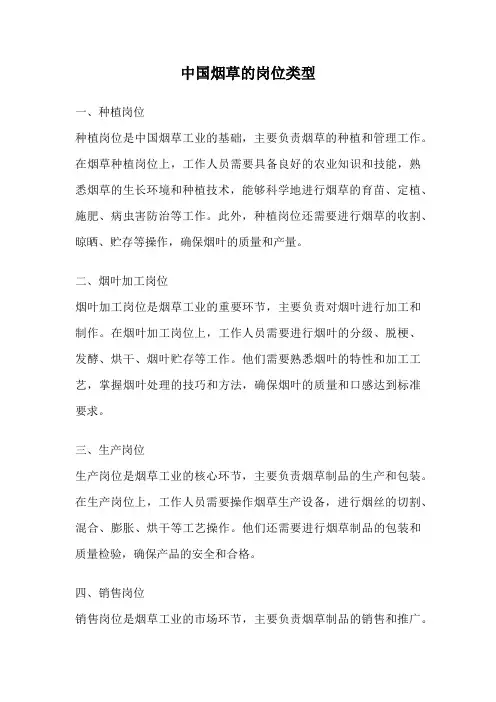 中国烟草的岗位类型