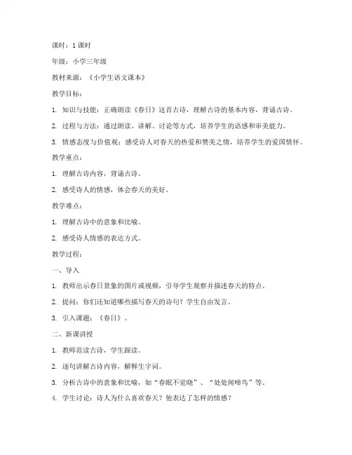 春日古诗教案模板及反思
