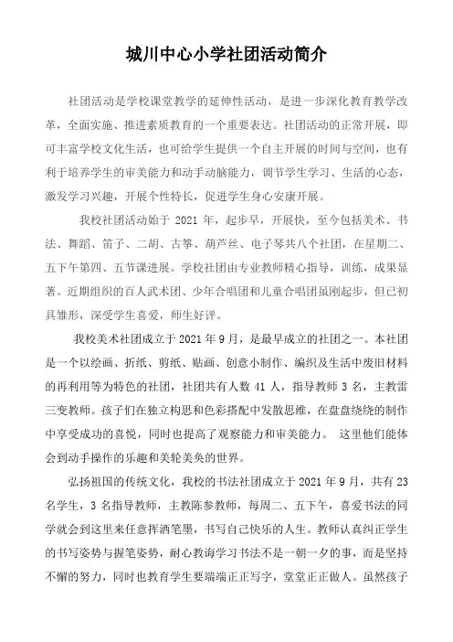 城川中心小学社团活动简介