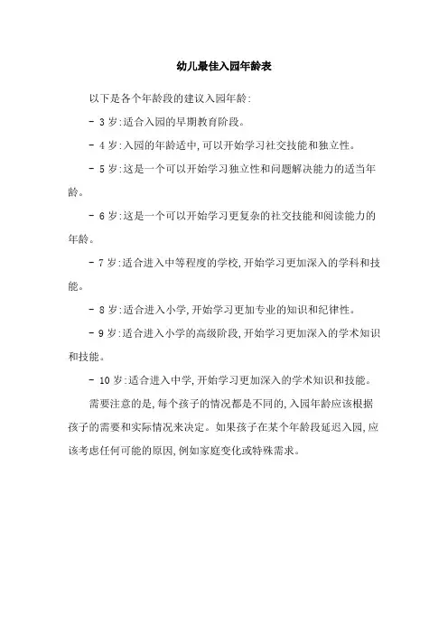 幼儿最佳入园年龄表
