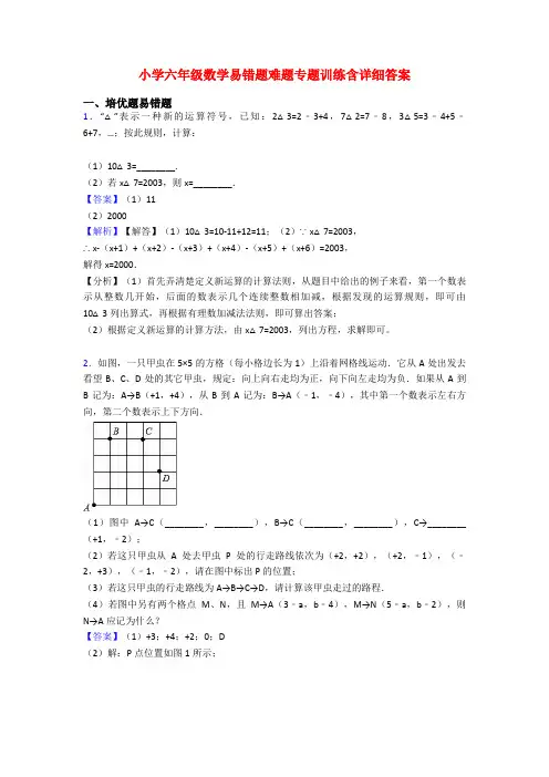 小学六年级数学易错题难题专题训练含详细答案