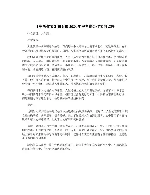 【中考作文】临沂市2024年中考满分作文附点评
