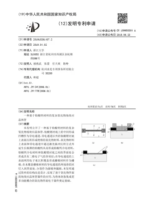 【CN109950304A】一种基于铪酸钙材料的复杂氧化物场效应晶体管【专利】